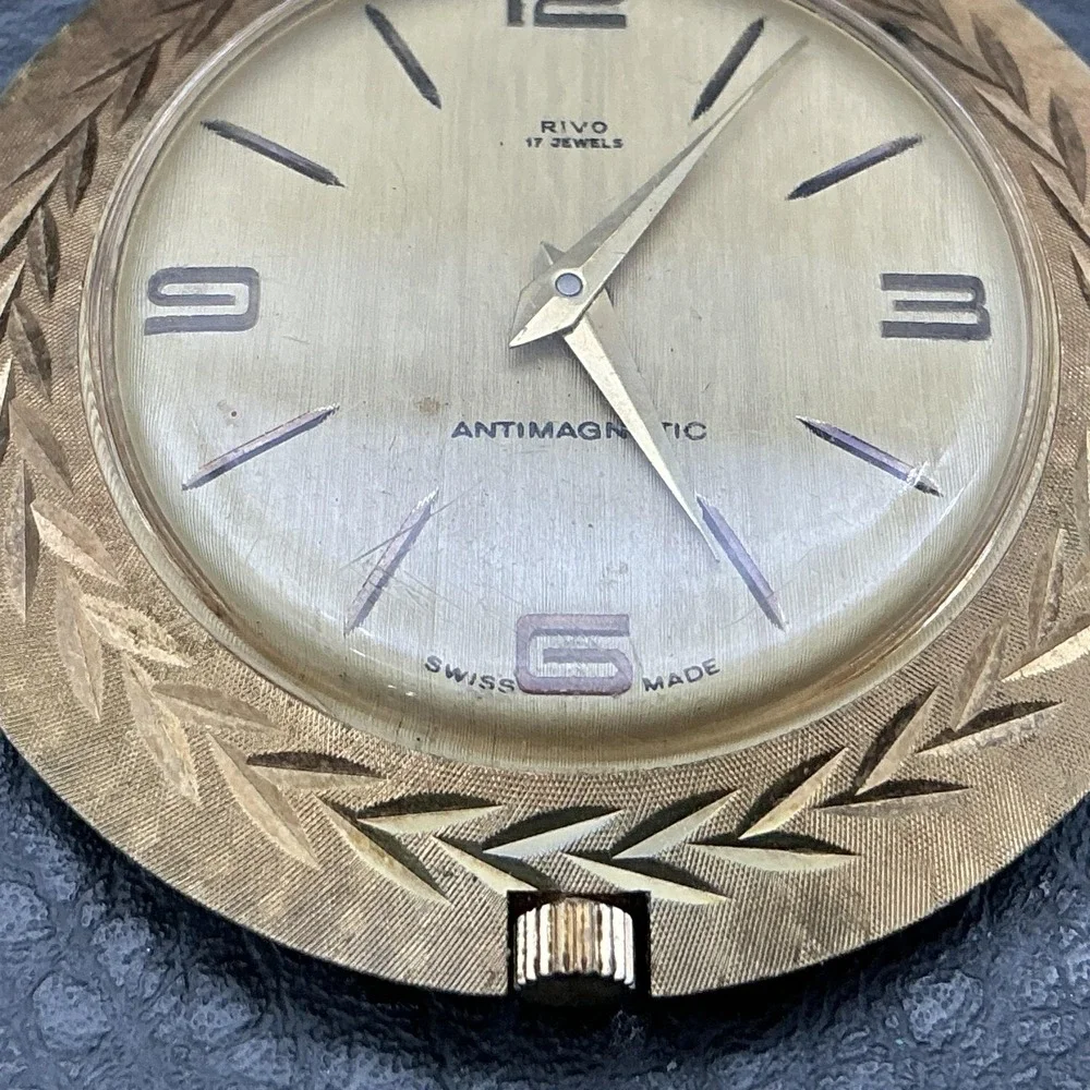 Vintage Rivo Mens Watch Champagne Dial Gold Tone Swiss 17 Jewels Antimagnetic